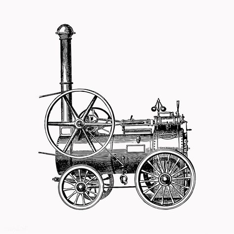 Vintage portable steam engines engraving vector | free image by rawpixel.com Engine Tattoo, Plant Clips, History Wall, Black And White Vintage, Png Vintage, Engraving Illustration, Old Trains, Steam Engines, Train Car