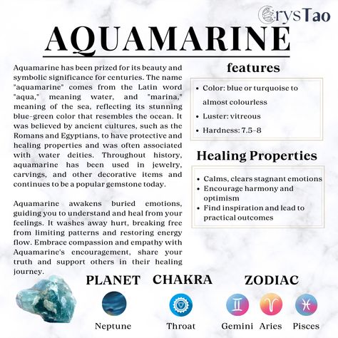 Aquamarine Magical Properties, Aquamarine Properties, Aquamarine Meaning, Birth Stones, Healing Crystals For You, Calm The Mind, Minerals Crystals Rocks, Crystals For Manifestation, Crystal Guide