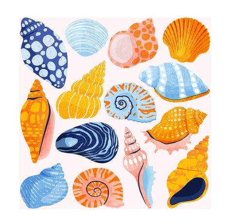 Watercolour Shells Watercolor Painting, Seashell Drawing Simple, Seashells Drawing, Seashells Illustration, Sea Shells Illustration, Sea Shell Illustration, Shells Drawing, Seashell Watercolor, Seashell Drawing