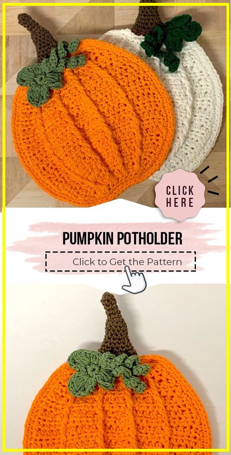 crochet Pumpkin Potholder easy pattern - Easy Crochet Potholder Pattern for Beginners. Click to Try the Pattern #Potholder #crochetpattern #crochet via @shareapattern.com Crochet Pumpkin Potholder Free Pattern, Crocheted Pumpkins, Crochet Fall Decor, Crochet Pot Holders Free Pattern, Crochet Pour Halloween, Thanksgiving Crochet, Autumn Crochet, Pumpkin Crochet, Crochet Potholder Patterns