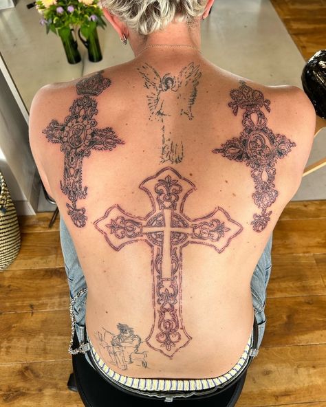 Tommy Love (@tommy.amour) • Instagram photos and videos Crucifix Back Tattoo, Ornate Cross Tattoo, Cross Back Tattoo, Crucifix Tattoo, Full Tattoo, Cross Tattoo For Men, Big Cross, Religious Tattoo, Cross Tattoo