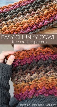 Easy Chunky Cowl Crochet Pattern | Hooked on Homemade Happiness Chunky Yarn Crochet Pattern, Bulky Yarn Crochet, Chunky Yarn Crochet, Cowl Crochet Pattern, Crochet Cowl Free Pattern, Bandeau Au Crochet, Crocheted Stuff, Crochet Cowls, Cowl Crochet