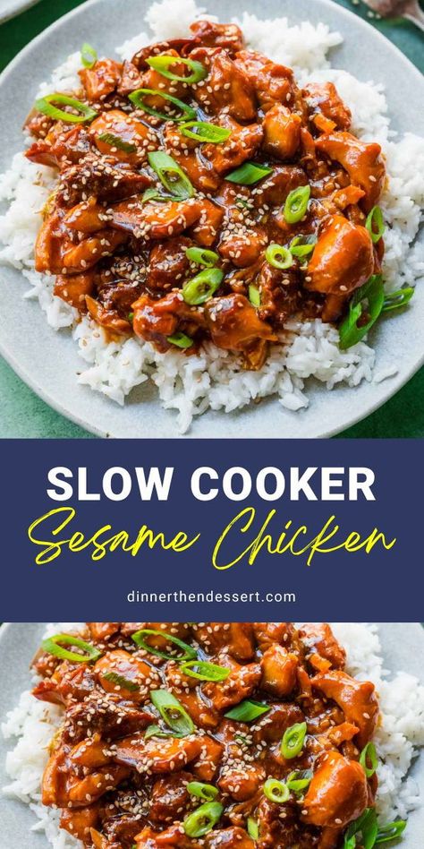 Slow Cooker Sesame Chicken is an easy recipe for Asian takeout. Chicken in a sweet and savory sauce with honey, sesame oil, and soy sauce. Slow Cooker Sesame Chicken is so easy to make with sauce ingredients you definitely have on hand. Sesame Chicken Recipe Slow Cooker, Sticky Honey Chicken Slow Cooker, Chinese Chicken In Crockpot, Slow Cooker Honey Sesame Chicken, Crockpot Sesame Chicken Easy, Crockpot Honey Sesame Chicken, Honey Sesame Chicken Crock Pot, Crockpot Sticky Chicken, Chinese Chicken Recipes Crockpot