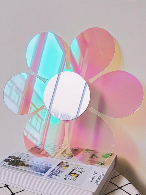 Free Returns ✓ Free Shipping✓. 1pc Holographic Flower Design Decorative Mirror, Modern Plastic Flower Shaped Decorative Mirror Sticker For Home Decoration- Decorative Mirrors at SHEIN. Rangement Art, Spiegel Diy, Home Stickers, Flower Mirror, Shaped Mirror, Mirror Stickers, Room Deco, Preppy Room, Mirror Wall Stickers