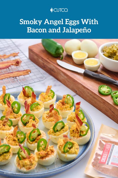 Smoky Angel Eggs With Bacon and Jalapeño Angel Eggs Recipe, Angel Eggs, Creole Kitchen, Eggs With Bacon, Table Knife, Healthy Menu, Creole Seasoning, Sweet Pickles, Pickle Relish