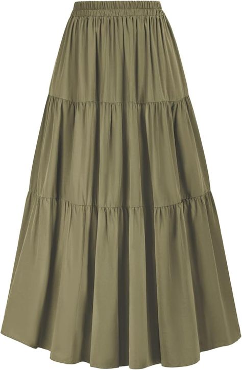 Amazon.com: Scarlet Darkness Maxi Skirt for Women Long Length Tiered Flowy Renaissance Skirt Olive Green XXL : Clothing, Shoes & Jewelry Midi Outfits, Skirt Tiered, Long Skirts For Women, Winter Skirt, Long Maxi Skirts, Tier Skirt, Flowy Skirt, Fall Fashion Trends, Green Skirt