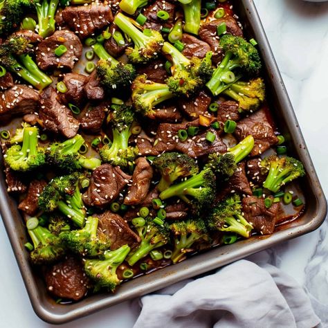 Satisfying sheet pan beef and broccoli, ready to enjoy with a tangy and sweet soy-based sauce. Sheet Pan Beef And Broccoli, Sheet Pan Beef, Steak And Broccoli, Easy Beef And Broccoli, Teriyaki Recipe, 2024 Recipes, Beef And Broccoli, Oven Pan, Sliced Steak