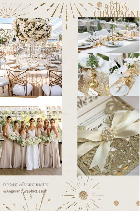 Wedding Reception Champagne Color, Champagne White Gold Wedding, Wedding Colour Schemes Champagne Color Combinations, Wedding Champagne Decorations, Pearl And Champagne Wedding, Wedding White And Champagne, Sage Ivory Champagne Wedding, Safe And Champagne Wedding, Champagne Gold And White Wedding Theme