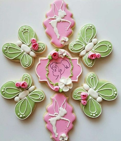 Bell Cookies, Tinkerbell Cookies, Butterfly Cookies, Royal Icing Flowers, Amazing Cookies, J M Barrie, Disney Cookies, Spring Cookies, Summer Cookies