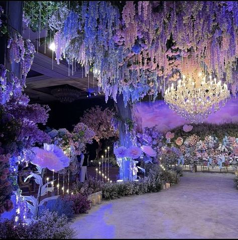 Fairytale 15 Theme, Quinceanera Venue Decoration, Enchanted Night Theme, Quince Fairytale Theme, Purple And Green Quinceanera, Purple Enchanted Forest Theme, Fairy Garden Quinceanera Theme, Debut Decorations, Rapunzel Wedding Theme