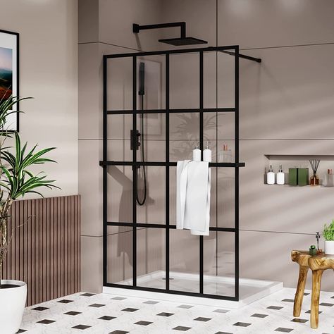 Framed Shower Screen, Walk In Bathroom, Glass Shower Screen, Comfy Furniture, Bathing Routine, Framed Shower Door, Door Black, Bar Rack, Grid Style