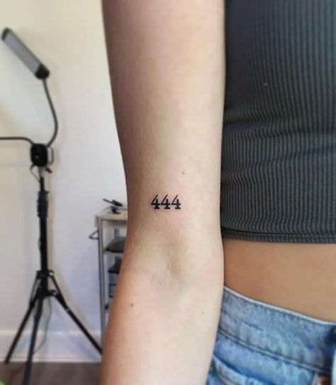 Understanding the 444 Tattoo: Origin, Significance, and Who Should Get It 12 444 Hand Tattoo, Tattoo Placement Arm, 444 Angel Number, Angel Number Tattoo, 444 Tattoo, Side Hand Tattoos, Back Of Arm Tattoo, Christian Sleeve Tattoo, Number Tattoo