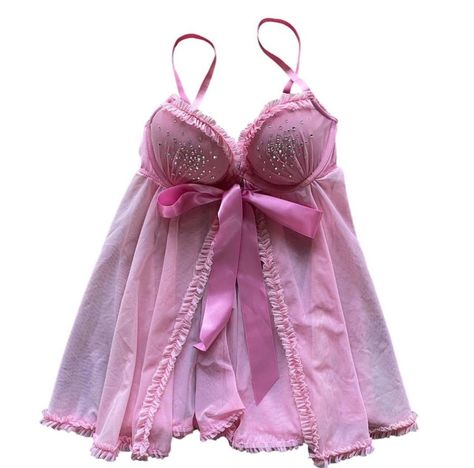 y2k, coquette, pink, victoria secret, cute, 2000s, depop, kawaii, mcbling Pink Lace Pajamas, Pink Babydoll Dress Aesthetic, Victorias Secret Babydoll, Babydoll Pink Dress, Babydoll Dress Nightwear 60s, Babydoll Aesthetic Pink, Babydoll Lingerie Top Outfit, Pink Lingerie Outfit Night, Langerai Outfits