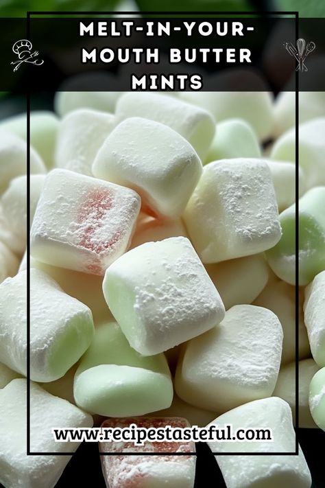 A delightful homemade mint treat that melts in your mouth, perfect for parties, holidays, or just a sweet indulgence! Butter Mints Recipe, Mints Recipe, Butter Mints, Mint Recipes, Candy Recipes Homemade, Homemade Butter, Homemade Candies, Cookie Box, My Grandmother