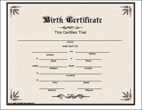 A basic printable birth certificate with an elaborate, historic font and decorative black border. Free to download and print Blank Birth Certificate Template, Blank Birth Certificate, Birth Certificate Form, Fake Birth Certificate, Certificate Images, Certificate Maker, Blank Certificate Template, Free Birth, History Journal