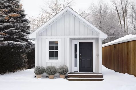 This 649 square foot ADU (Accessory Dwelling Unit) gives you a dedicated bedroom with a flex room that can be used as a second bedroom or an office or whatever you need. This cute house plan can be built as a rental unit as well as for a permanent home. A covered porch provides shelter at the front door which opens to a vaulted space with the kitchen lining the left side and the living room the rest of the space. Laundry is tucked into an alcove as you head towards the bedroom and bathroom. NOTE Adu Guest House, Mother Inlaw Suite House Plans, Small Rental House Plans, Additional Dwelling Unit House Plans, Efficiency Apartment Ideas Floor Plans, Adu Home Plans, One Bedroom Adu, Accessory Dwelling Unit Plans, Adu Apartment