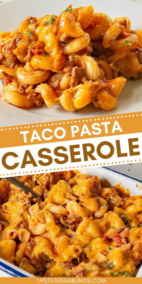 This Easy Baked Taco Casserole is ready in about 30 minutes and perfect for busy weeknights. Cheesy and kid-approved! Easy Taco Pasta Bake, Taco Noodle Casserole Bake, Mexican Noodle Casserole, Pasta Taco Bake, Taco Pasta Recipes Easy, Taco Pasta Bake Casserole, Taco Tuesday Ideas Easy Dinners, Easy Taco Casserole Bake, Casserole Recipes Taco