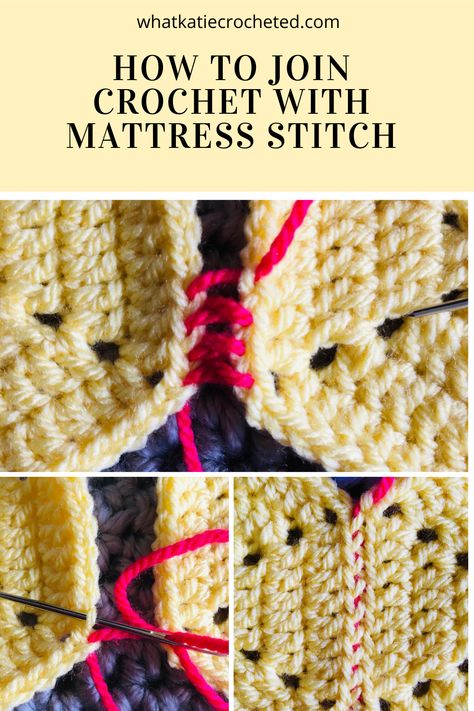 Joining Granny Squares Mattress Stitch, Mattress Crochet Stitch, Mattress Stitch Granny Squares, Seaming Granny Squares, Join Crochet Granny Squares, Stitch Together Granny Squares, Invisible Granny Square Join, Joining Granny Squares Invisible, How To Sew Together Granny Squares