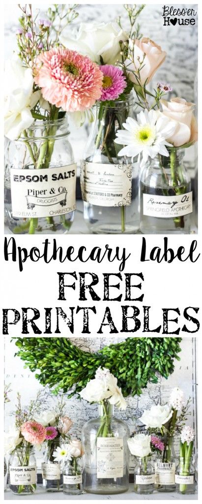 Apothecary Jar Labels + 33 Free Printables for Spring  | blesserhouse.com - These are so cute! Stick them on any glass bottles and they're instant vintage farmhouse decor! Diy Farmhouse Decoration, Farmhouse Printable, Primitive Bedroom, Mocha Frappuccino, Apothecary Labels, Recipes Learn, Goth Vintage, Deco Studio, Starbucks Frappuccino