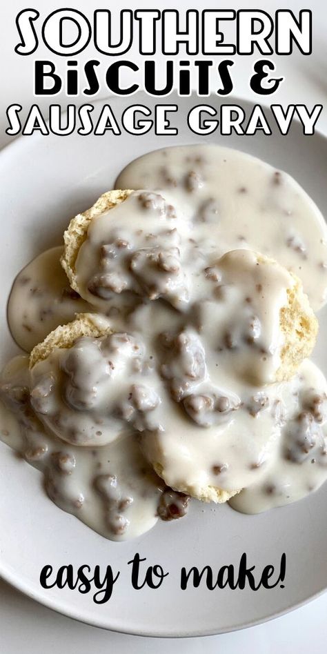 Buttermilk Biscuits and Sausage Gravy Recipe Buiscits And Gravy Recipes, Buiscits And Gravy Sausage, Breakfast Sausage Gravy, Classic Biscuits, Fluffy Buttermilk Biscuits, Easy Biscuits And Gravy, Spark Recipes, Breakfast Gravy, Biscuits And Gravy Recipe