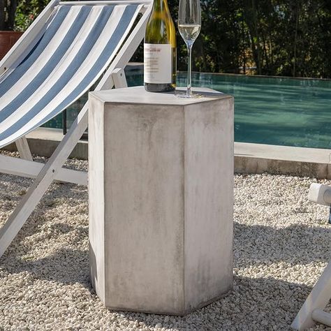 Amazon.com: COSIEST Concrete Accent Table, Hexagon Patio Side Table 14.5''Wx20''H, Modular Design Indoor Outdoor End Table, Distressed Grey White Patina : Patio, Lawn & Garden Hexagon Patio, Small Outdoor Table, Coastal Bedroom Furniture, Outdoor End Table, Small Accent Tables, Concrete Coffee Table, Outdoor End Tables, Patio Side Table, Outdoor Accent Table