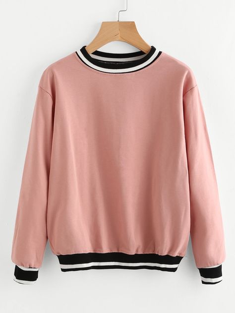 Casacos | Moletom Pink Sweatshirts, Plus Size Long Sleeve Tops, Striped Sweatshirt, Women Sweatshirt, Cotton Pullover, Pink Long Sleeve, Pink Sweatshirt, Plus Size Blouses, Casual Pullover