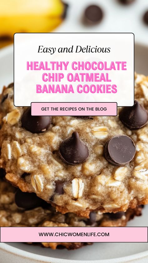 Healthy Chocolate Chip Oatmeal Banana Cookies Oat Meal Banana Cookies, Healthier Oatmeal Chocolate Chip Cookies, Oats And Banana Cookies, Healthy Banana Peanut Butter Cookies, Banana Oatmeal Protein Cookies, Banana Healthy Cookies, Banana Nut Oatmeal Cookies, Healthy Protein Oatmeal Cookies, Healthy Banana Oat Cookies