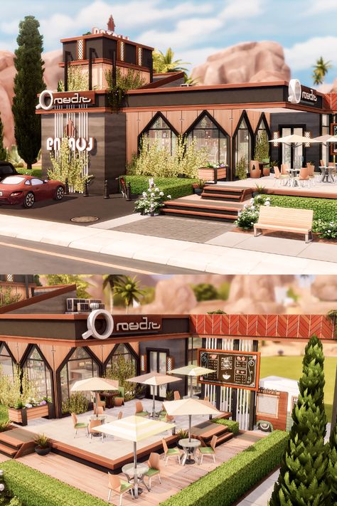 Sims 4 Restaurant, Lotes The Sims 4, The Sims 4 Lots, Sims 4 Bedroom, Sims 4 House Building, Sims 4 Cc Skin, Shop Buildings, Sims 4 House Design, Casas The Sims 4