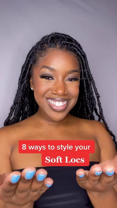 Hairstyles With Faux Locs For Women, Black Faux Locs Black Women, How To Style My Soft Locs, Ways To Style Dreads Black Women, How To Style Faux Locs With A Scarf, How To Style Soft Locs With Scarf, How To Style Faux Locs Hairstyles Dreads, How To Style Your Faux Locs, Styling Soft Locs Hairstyles