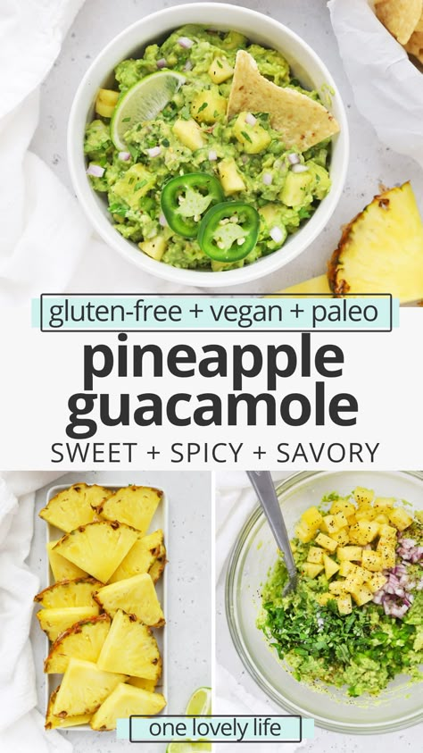 Pineapple Guacamole Recipe, Pineapple Guacamole, Spicy Guacamole, Healthy Appetizer, Tropical Food, Pineapple Recipes, Tropical Twist, Paleo Vegan, Guacamole Recipe