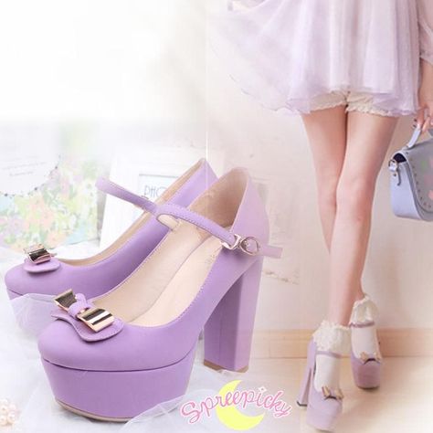 Purple Platforms, No Reply, Purple High Heels, Gothic Punk Fashion, Harajuku Anime, Cute Clothing Stores, Kawaii Shoes, Platform High Heel Shoes