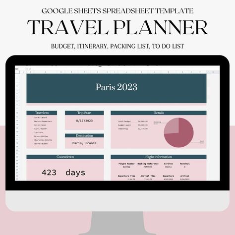 Travel Planner Spreadsheet Template | Travel Planning Excel Template Spreadsheet Google Sheets Travel Organizer Trip Planner Packing List Debt Snowball Spreadsheet, Planning Excel, Personal Budget Planner, Free Wedding Planner Printables, Wedding Planner Checklist, Travel Packing List, Monthly Budget Spreadsheet, Budget Tracking, Google Spreadsheet