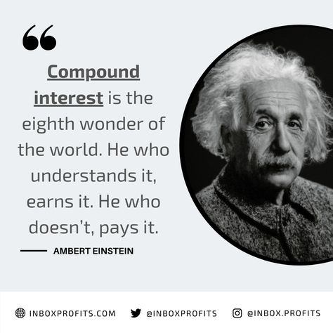 Compound interest is the eighth wonder of the world. He who understands it, earns it. He who doesn’t, pays it. #stocks #tradingtips Essential Quotes, Compounding Interest, Catchy Words, Financial Quotes, Investment Quotes, Wonder Of The World, Dividend Investing, Swami Samarth, Eagle Pictures