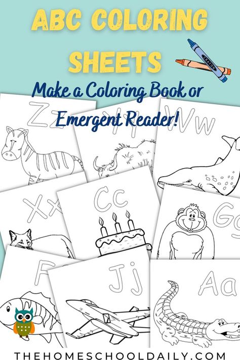 ABC Coloring Sheets are a perfect first time teaching tool for young learners! Use these sheets individually or as an emergent reader. Have fun! Baby First Abc Book Printable Free, Baby Shower Abc Book Printable Free, Free Homeschool Resources, Coloring Worksheets, Abc Coloring Pages, Abc Printables, Abc Coloring, Teaching Letters, Abc Book