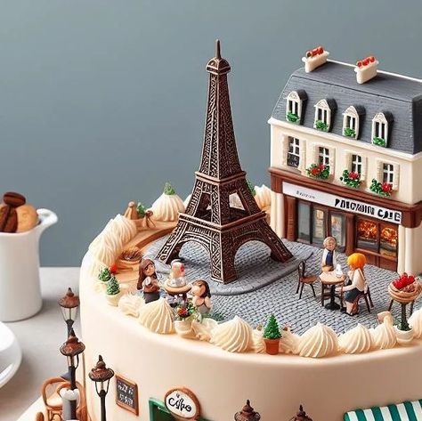 City Cake Ideas, City Cake, 3d Cake, Parisian Cafe, Paris Cafe, Fondant Cakes, Mini Cakes, Amazing Cakes, Fondant