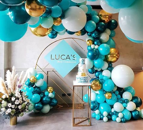 Teal Balloons, Graduation Party Backdrops, Tiffany Bridal Shower, Balloon Wreath, Bridal Shower Balloons, Gold Confetti Balloons, Purple Balloons, Garland Arch, Green Balloon