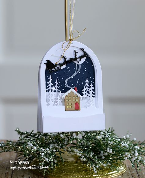 Memory Box NEW Snowglobe Dies and Sales! Cabin Snow, Memory Box Cards, Memories Box, Memory Box Dies, Christmas Landscape, Santa And His Reindeer, 3d Christmas, Santa Sleigh, Holly Leaf