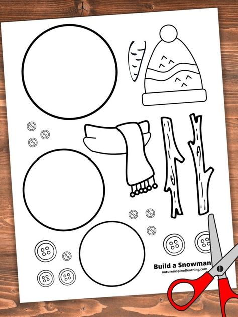 Printable Build a Snowman Craft (with Free Template) Build A Snowman Printable, Snowman Worksheet, Snowman Template, Snowman Accessories, Kindergarten Coloring Sheets, Snowman Printable, Weather Activities For Kids, Mother's Day Games, Printable Snowman