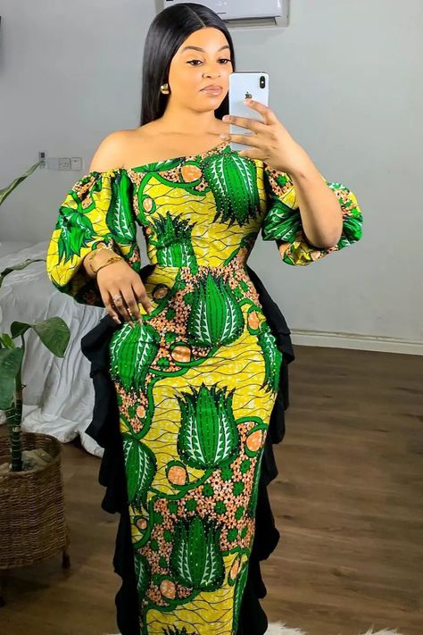 Ankara Long Gown, Ankara Long Gown Styles, Ankara Gowns, Ankara Gown, Ankara Gown Styles, African Maxi Dresses, Lantern Sleeve Dress, Bodycon Dress With Sleeves, African Print Dress