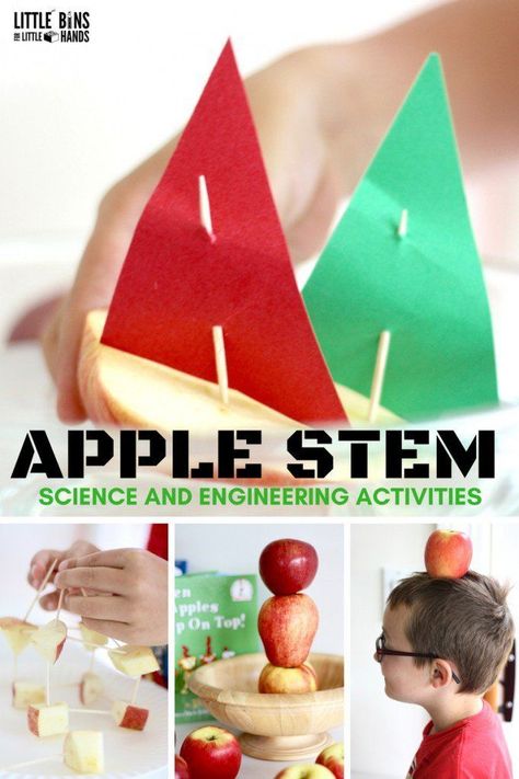 Apple STEM activities and challenges to go along with Ten Apples Up On Top by Dr. Seuss. Fun Fall STEM and science ideas perfect for preschool, kindergarten, and first grade fall apple activities using real apples! Stack and balance apples, build apple structures for Fall engineering, and make apple boats to float. Apple Stem Activities, Projects For Kindergarten, Ten Apples Up On Top, Apple Kindergarten, Stem Activities For Kids, Apple Ideas, Kindergarten Stem, Fall Science, Apple Preschool