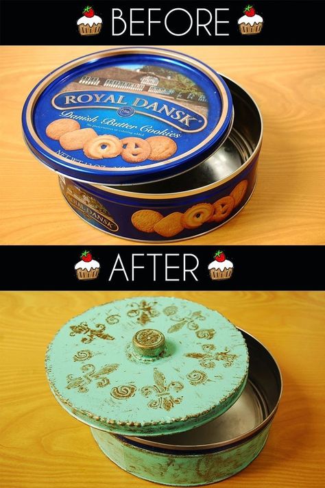 Danish Butter Cookies, Recycled Tin Cans, Tin Can Art, Aluminum Can Crafts, Back Deck Decorating, Recycled Tin, Tin Can Crafts, Cookie Tins, Recycled Projects