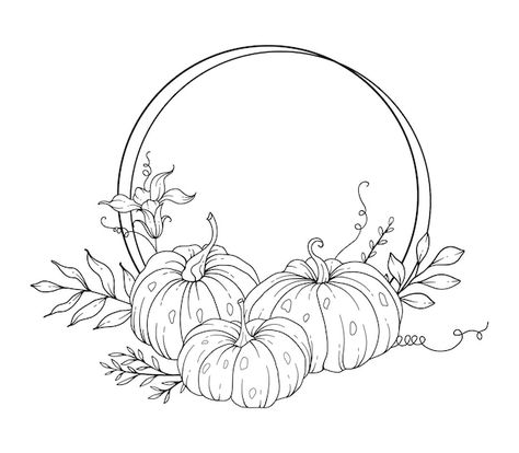 Pumpkin Outline Drawing, Fall Wreath Drawing, Felt Flower Template, Illustration Outline, Pumpkin Outline, Pumpkin Drawing, Pumpkin Arrangements, Line Art Illustration, Wreath Drawing