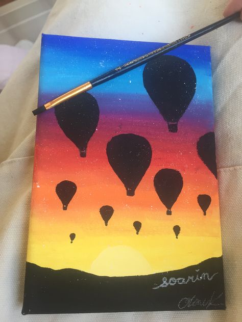 Painting Ideas On Canvas Simple Easy Sunset, Hotairballoon Drawing, Hot Air Balloon Painting Easy, Air Balloon Painting, Canvas Painting Sunset, Easy Canvas Painting For Kids, Painting Ideas Sunset, Hot Air Balloon Painting, Painting Ideas Hot Air Balloon