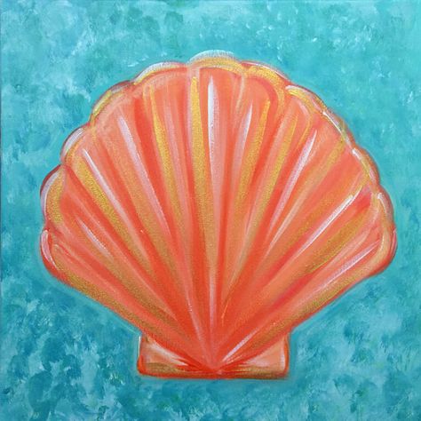 Easy Seashell Painting On Canvas, Turquoise Painting Ideas, Starfish Painting Easy, Easy Coloring Ideas, Sea Shells On Canvas, Beach Painting Aesthetic, Painting On Seashells, Beachy Paintings Easy, Shell Painting Ideas