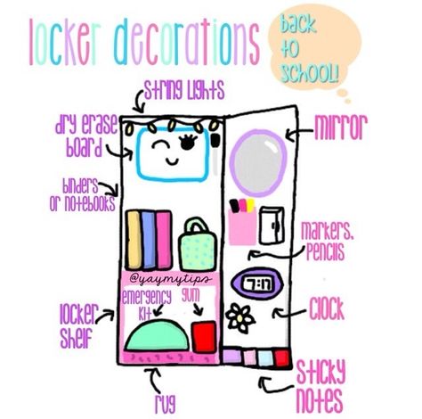 Locker decor Organization For School, School Locker Organization, Middle School Lockers, School Locker Decorations, Schul Survival Kits, Middle School Supplies, Escuela Diy, Middle School Survival, Diy Locker