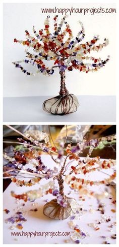 Diy Tree Of Life, Bead Trees, Tree Chandelier, Beaded Wire Art, Bead Sculpture, Wrapping Tips, Tree Of Life Crafts, Lone Cypress, Bead Tree