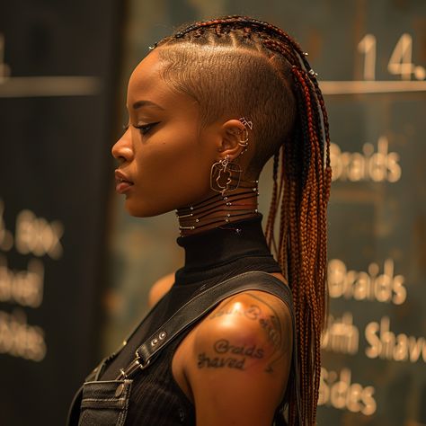 Shaved Head With Braids, Undercut And Braids, Box Braids With Shaved Sides And Back, Undercut Braids Hairstyles, Braids With Sides Shaved, Geometric Braids, Braided Hairstyles With Shaved Sides, Box Braids With Shaved Sides, Undercut Braids