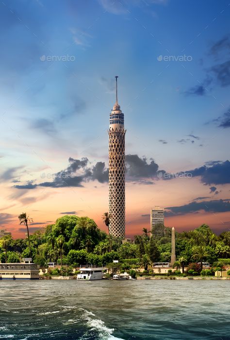 Tower in Cairo by Givaga. Tall TV tower in Cairo near Nile#Givaga, #Cairo, #Tower, #Tall Cairo Tower, Hurghada Egypt, Places In Egypt, Life In Egypt, Modern Egypt, Alexandria Egypt, Egypt Tours, Luxor Egypt, Cairo Egypt