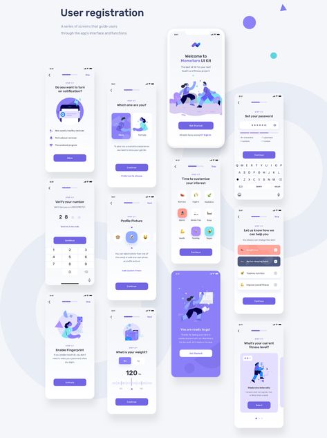 Health Fitness Mobile App UI UX Kit on Behance Application Ui Design, Desain Ux, Gym App, Health App Design, To Do App, Ux Kits, Ui Ux 디자인, Ux App Design, App Design Layout