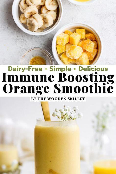 Healthy Immune Boosting Smoothie, Orange Immunity Bowl, Sick Day Smoothie, Immune Smoothie Recipes, Smoothie When Sick, Smoothie Recipes Winter, Smoothie With Oranges, Immune Boost Smoothie, Smoothies For Sickness